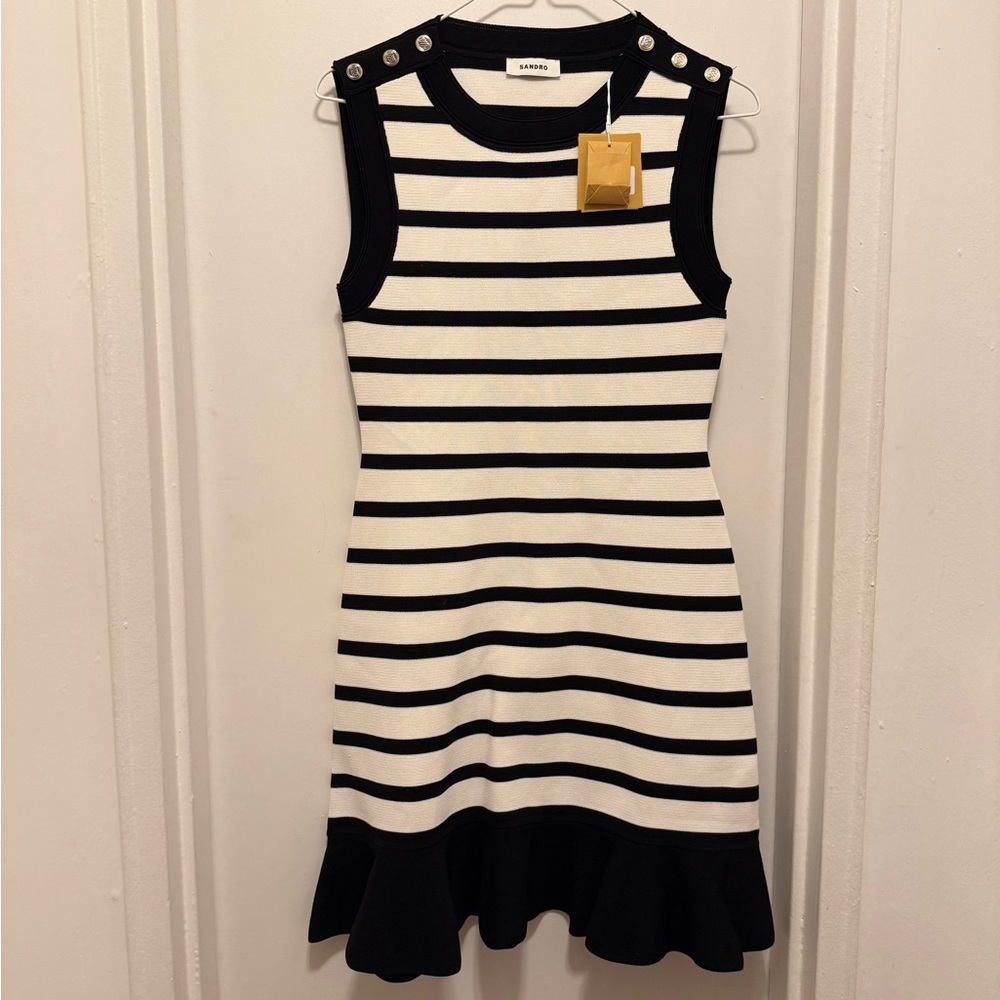 Sandro Monochrome Striped Knit Dress